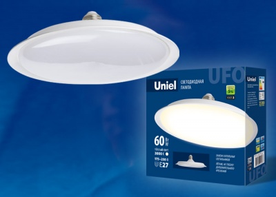 Лампа светодиодная UNIEL LED-U270-60W/3000K/E27/FR PLU01WH UFO, матовая, 3000К