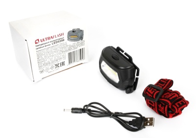 Фонарь ULTRAFLASH LED5359 налобный аккум 5В, черный COB 3Ватт, 3 реж.,пласт.,бокс