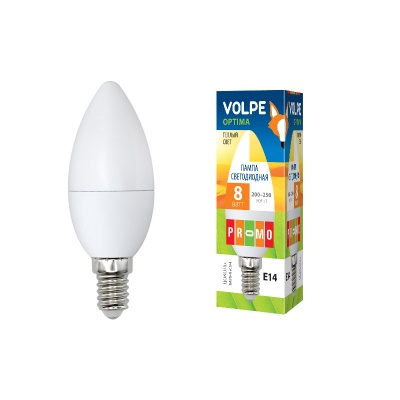 Лампа светодиодная UNIEL LED-C37-8W/WW/E14/FR/O картон