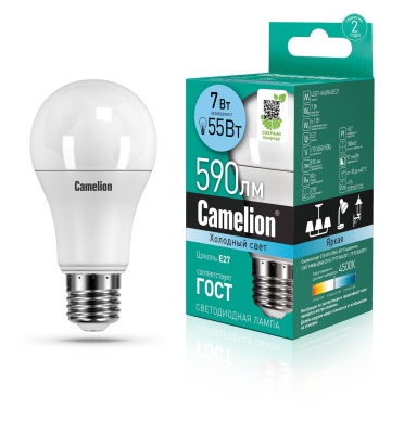 Лампа CAMELION LED7-A60/845/E27 220V 7W (1/10/100)
