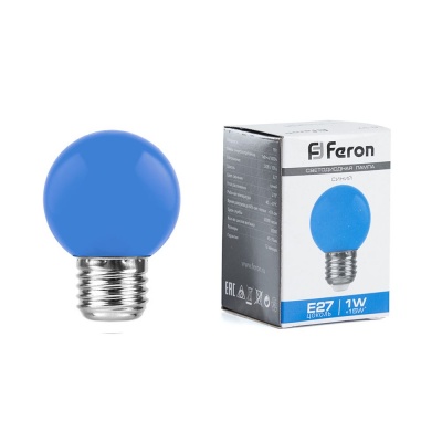 Лампа светодиодная FERON LB-37 5LED/1W 230V Е27 синий шарик (10/100)