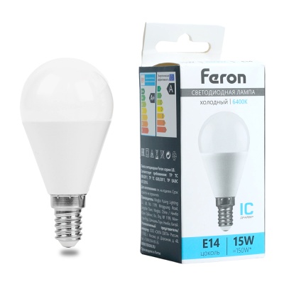Лампа светодиодная FERON LB-990 15W 230V E14 6400K G45 