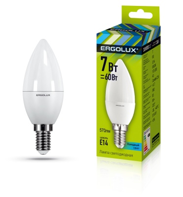 Лампа Ergolux LED-C35-7W-E14-6K Свеча 172-265V