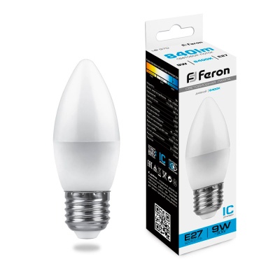 Лампа светодиодная FERON LB-570 9W 230V E27 6400K свеча