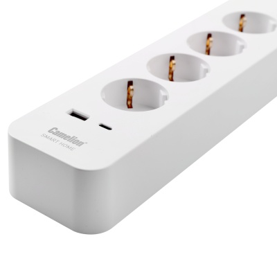 Сетевой фильтр Camelion Smart Home SZD/SH/4х1,5/WIFI (4гн.1,5м.,16A 4000В, USB+Type-С, WiFi+Счетчик)