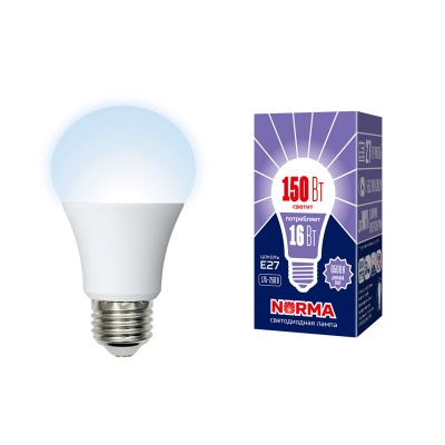 Лампа светодиодная Volpe LED-A60-16W/DW/E27/FR/NR Форма "A", матовая.Серия,Norma.Дневной свет (6500)
