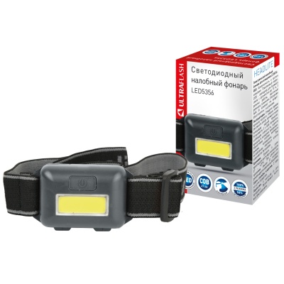 Фонарь ULTRAFLASH LED5356 налобный, черный, 0,95Вт COB LED, 3 реж, 3XAAA, пласт, кор