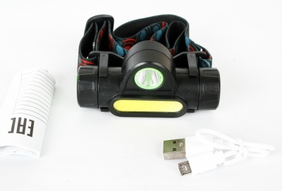 Фонарь ULTRAFLASH E1340 налобный акк 3,7В черный XPE+COB LED, 3 Ватт, 2 реж., магнит, бокс