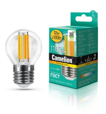 Лампа CAMELION LED12-G45-FL/830/E27 220V 12W