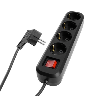 Удлинитель четырехместный с/з с выключателем, 3x0,75, 5м, серия Home, HM03-41-05 (У10А-003), черный