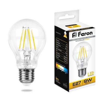 Лампа светодиодная FERON LB-63 4LED/9W 230V E27 2700K филамент A60