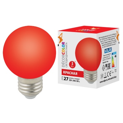 Лампа светодиодная UNIEL LED-G60-3W/RED/E27/FR/С декоративная, "шар", матовая. Цвет красный