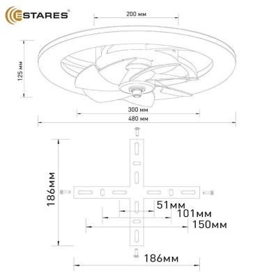 Светильник ESTARES FAN SIMPLE 65W+18W R-APP-480x125-WHITE/WHITE-220