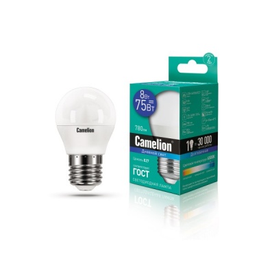 Лампа CAMELION LED8-G45/865/E27  220V 8W (1/10/100)
