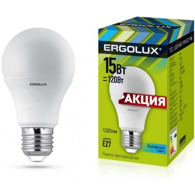 Лампа Ergolux LED-A60-15W-E27-4K ЛОН 220-240V ПРОМО