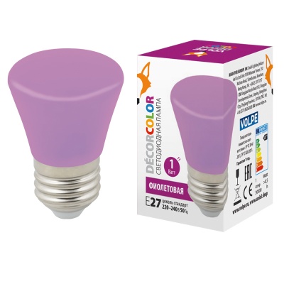 Лампа светодиодная Volpe LED-D45-1W/PURPLE/E27/FR/С BELL Колокольчик. матовый Фиолетовый