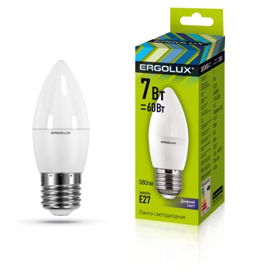 Лампа Ergolux LED-C35-7W-E27-6K Свеча 172-265V