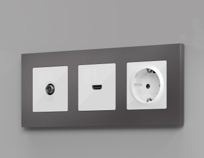 MA113030 Комплект механизма TV розетки проход ALFA Белый глянец 5-1000 MHz 4dB QUANT (AP1130,VM211)