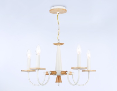 Люстра подвесная Ambrella TR9592/5 WH/LW белый/светлое дерево E14/5 max 40W D555*660