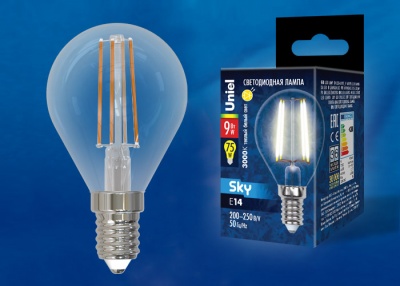 Лампа светодиодная UNIEL LED-G45-9W/3000K/E14/CL PLS02WH картон