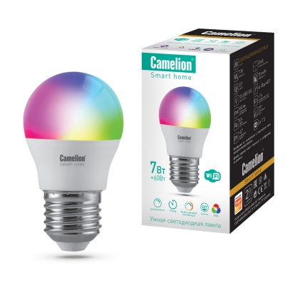 Лампа светодиодная Camelion Smart Home LSH7/G45/RGBСW/Е27/WIFI (7Вт Е27 RGB+DIM+CW 220В WiFi)