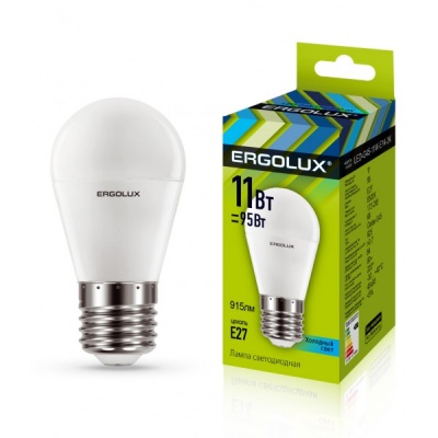 Лампа Ergolux LED-G45-11W-E27-4K Шар 172-265V