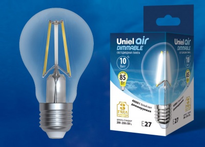 Лампа светодиодная UNIEL LED-A60-10W/4000K/E27/CL/DIM GLA01TR картон диммируемая