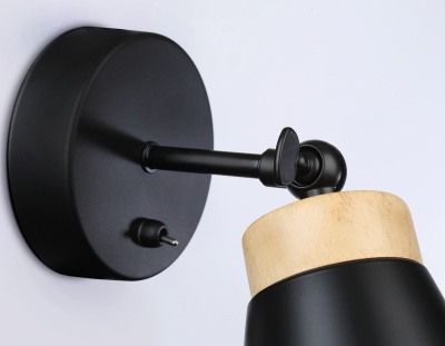 Спот накладной AMBRELLA TR8214 BK/LW черный/светлое дерево E27 max 40W D120*252 с выкл. в стиле лофт