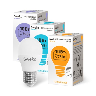 Светодиодная лампа Sweko 42 серия 42LED-G45-10W-230-6500K-E27