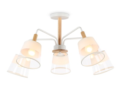 Светильник подвесной Ambrella TR4738/5 WH/LW белый/светлое дерево E27/5 max 40W D760*350