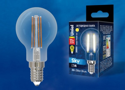 Лампа светодиодная UNIEL LED-G45-11W/3000K/E14/CL PLS02WH картон