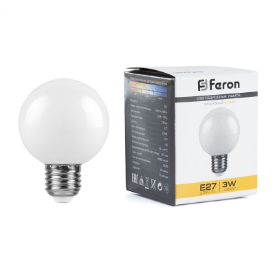 Лампа светодиодная FERON LB-371 3W 230V Е27 2700K Шар для белт лайта G60