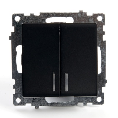 Выключатель (механизм) 2-клавишный c индикатором, серия Катрин, GLS10-7102-05, черный (10/200)