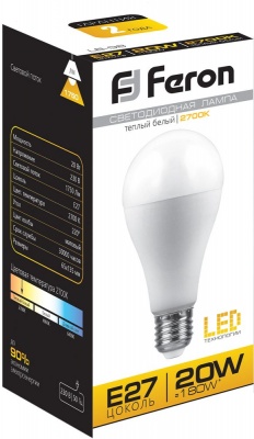 Лампа светодиодная FERON LB-98 20W 230V E27 2700K A65