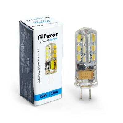 Лампа светодиодная FERON LB-422 48LED/3W 12V G4 6400K капсула силикон 11x38mm (1000)