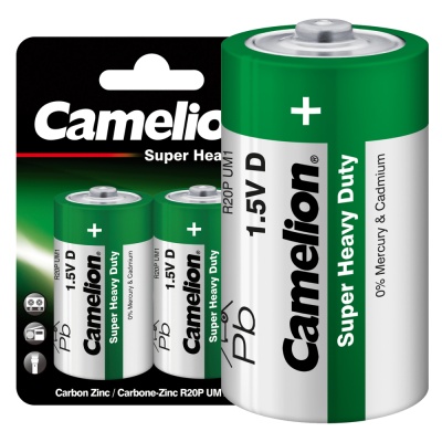 Батарейка CAMELION R20 BL-2, 1.5В (зеленый) картон (12/144)