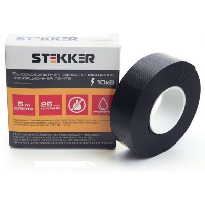 Изолента для высоковольтных проводов STEKKER самослипающаяся 25мм, длина 5м. (до10кВ) ,INTP8-255-10