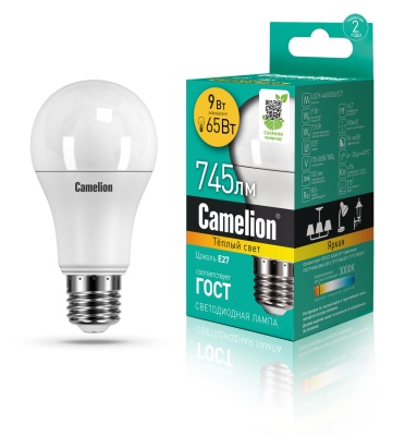 Лампа CAMELION LED9-A60/830/E27 220V 9W (1/10/100)