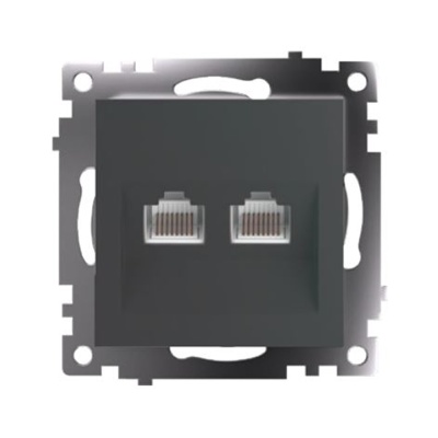 Розетка компьютерная 2-местная RJ-45 (механизм), серия Катрин, GLS00-7109-06, графит