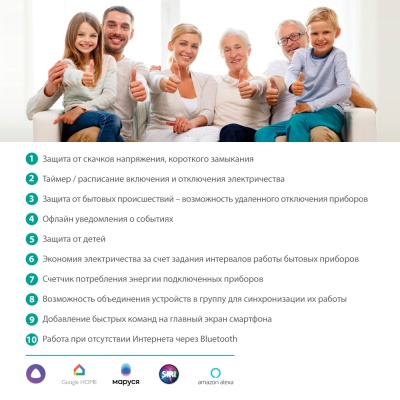 Сетевой фильтр Camelion Smart Home SZD/SH/4х1,5/WIFI (4гн.1,5м.,16A 4000В, USB+Type-С, WiFi+Счетчик)