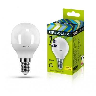 Лампа Ergolux LED-G45-7W-E14-3K Шар 172-265V