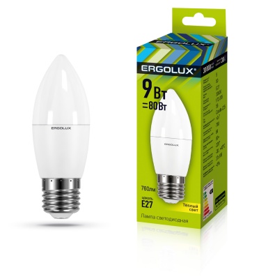 Лампа Ergolux LED-C35-9W-E27-3K Свеча 172-265V