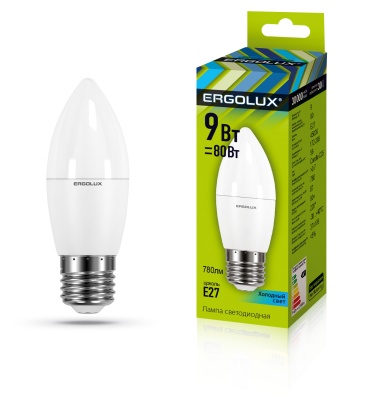 Лампа Ergolux LED-C35-9W-E27-4K Свеча 172-265V