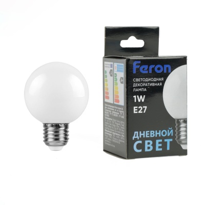 Лампа светодиодная FERON LB-37 5LED/1W 230V Е27 6400-7000K шарик (10/100)