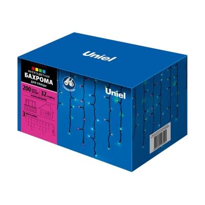 Бахрома светодиодная UNIEL ULD-B3010-200/TBK MULTI IP67 3м, 200 светод, RGB, мерц, соединяемая