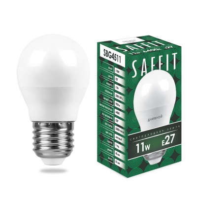 Лампа светодиодная SAFFIT 11W 6400K 230V E27 G45, SBG4511 ()