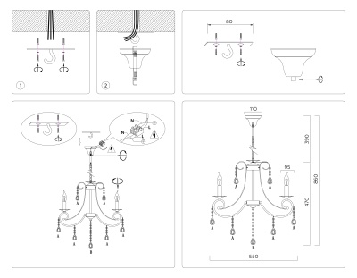 светильник подвесной Ambrella TR4915/3 WH/GD белый/золото E14/3 max 40W D550*860