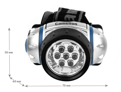 Фонарь CAMELION LED 5310-7F3 налобный, металлик, 7LED, 3 режима, 3хAAA в комплекте (1/6)