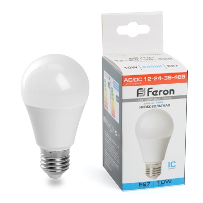 Лампа светодиодная низковольтная FERON LB-192 10W 12-48V E27 6400K A60 