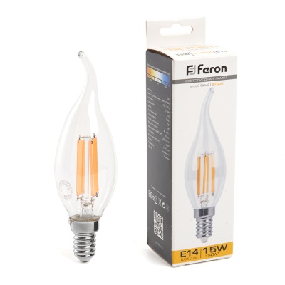 Лампа светодиодная FERON LB-718 15W 230V E14 2700K филамент С35T прозрачная